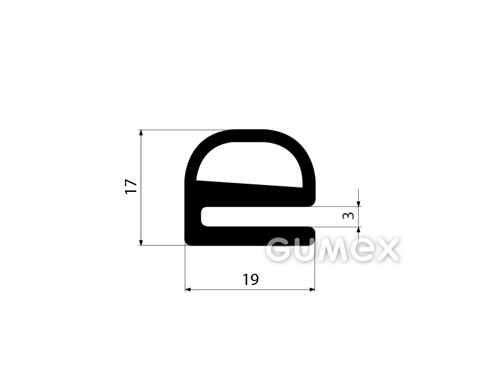 Pryžový profil tvaru "e" s dutinkou, 17x19/3mm, 70°ShA, EPDM, -40°C/+100°C, černý